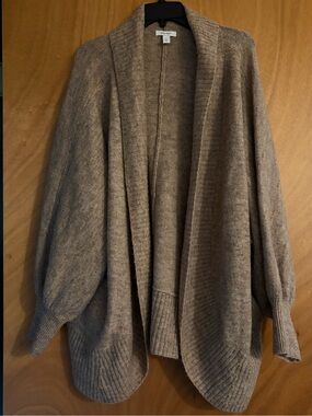 Nine West Taupe Open-Front Ribbed Cardigan